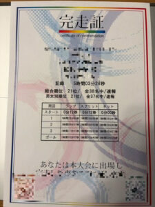 フルマラソンの完走証